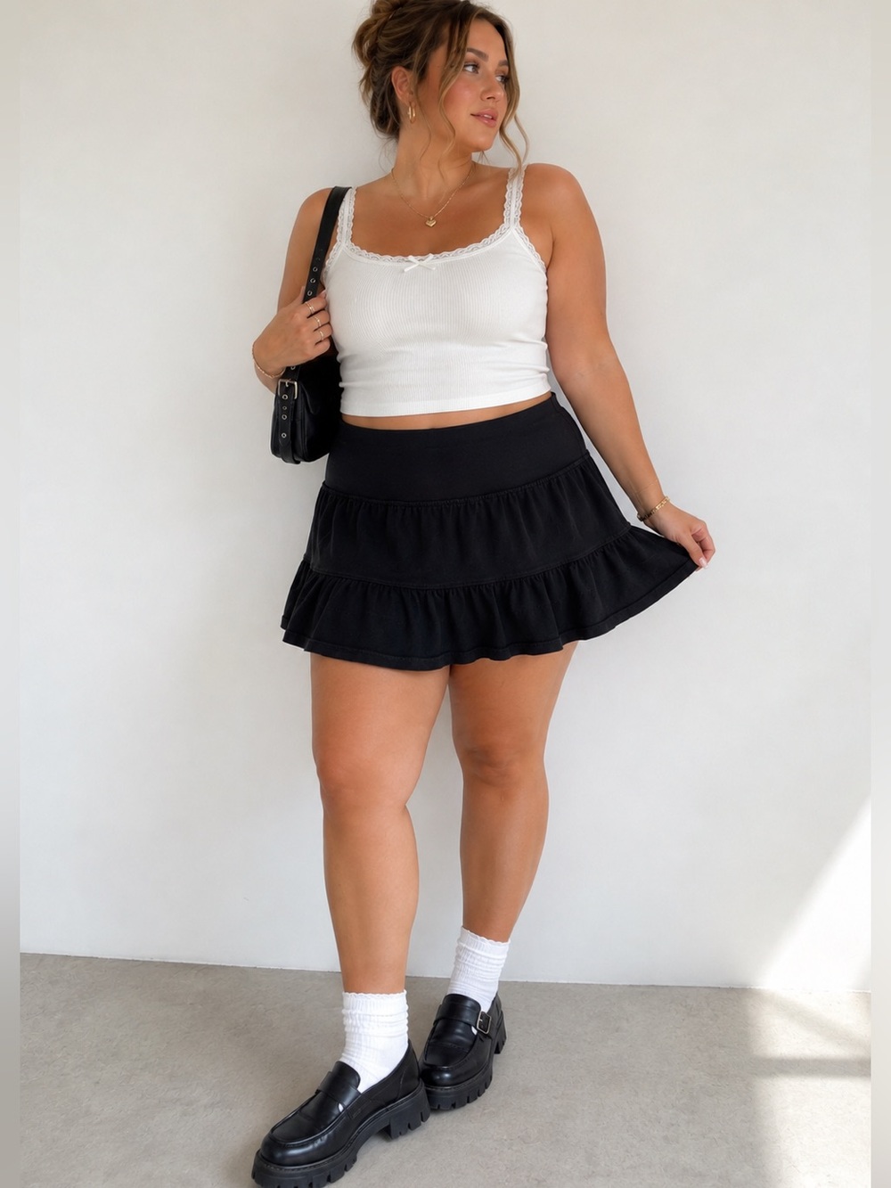 Fresh Produce Y2K Black Tiered Ruffle Skirt Fairy Grunge Boho Whimsigoth L
